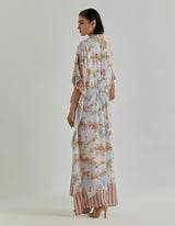Offwhite Jardin Flou Printed Crepe Kaftan Embellished With Hand Embroidery