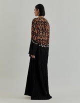 Black Jaspe Long Kaftan In Crinkle And Crepe Fabric