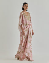 Pink Jardin Flou Printed Kaftan Embellished With Hand Embroidery