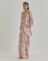 Pink Jardin Flou Printed Kaftan Embellished With Hand Embroidery