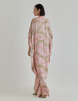 Pink Jardin Flou Printed Kaftan Embellished With Hand Embroidery