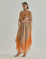 Orange Jaspe Long Drape Dress