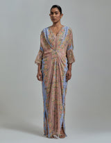 Multicolor Printed Draped Kaftan With Embellished Cuffs