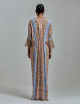 Multicolor Printed Draped Kaftan With Embellished Cuffs