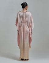 Pink Ombre Dyed Draped Kaftan With Embroidered Neckline