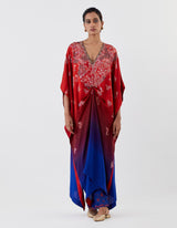 Red Ombre Drape Kaftan with Pants