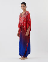 Red Ombre Drape Kaftan with Pants
