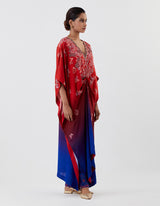 Red Ombre Drape Kaftan with Pants