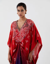 Red Ombre Drape Kaftan with Pants