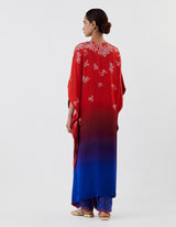 Red Ombre Drape Kaftan with Pants