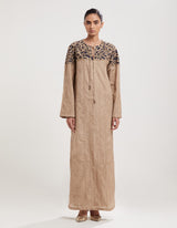 Beige Applique Hand Embroidered Kaftan