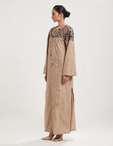 Beige Applique Hand Embroidered Kaftan
