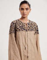 Beige Applique Hand Embroidered Kaftan