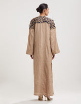 Beige Applique Hand Embroidered Kaftan