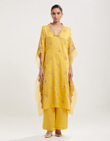 Yellow Hand Embroidered Kaftan with Pallazzo