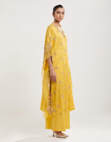 Yellow Hand Embroidered Kaftan with Pallazzo