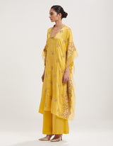 Yellow Hand Embroidered Kaftan with Pallazzo