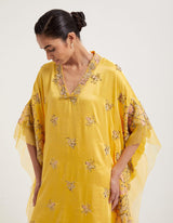 Yellow Hand Embroidered Kaftan with Pallazzo