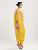 Yellow Hand Embroidered Loose Fit Kurta with Salwar