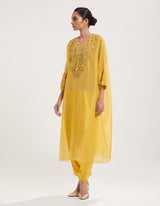Yellow Hand Embroidered Loose Fit Kurta with Salwar
