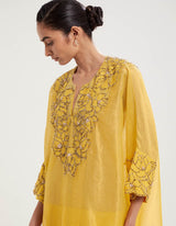 Yellow Hand Embroidered Loose Fit Kurta with Salwar
