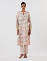 Nude Pink Embellished and Printed Kurta Set