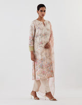 Nude Pink Embellished and Printed Kurta Set