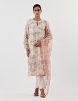 Nude Pink Embellished and Printed Kurta Set
