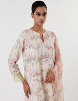 Nude Pink Embellished and Printed Kurta Set