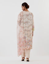 Nude Pink Embellished and Printed Kurta Set