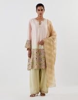Pink OmbrÃ© Dyed Flared Kurta with Farshi Salwar