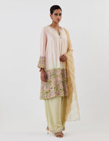 Pink OmbrÃ© Dyed Flared Kurta with Farshi Salwar