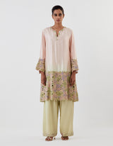 Pink OmbrÃ© Dyed Flared Kurta with Farshi Salwar