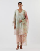 Sage Green OmbrÃ© Flared Kurta Set