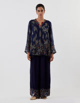 Blue Hand Embroidered Short Kurta and Pants