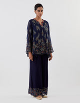 Blue Hand Embroidered Short Kurta and Pants