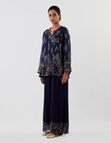 Blue Hand Embroidered Short Kurta and Pants