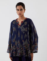 Blue Hand Embroidered Short Kurta and Pants