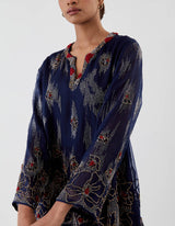 Blue Hand Embroidered Short Kurta and Pants