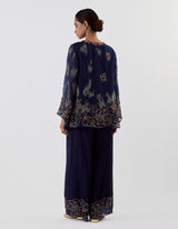 Blue Hand Embroidered Short Kurta and Pants