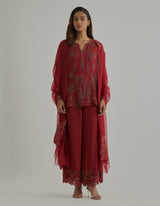 Red Embellished Tunic Set