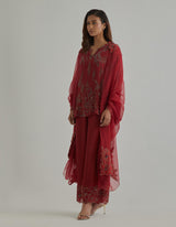 Red Embellished Tunic Set