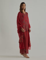 Red Embellished Tunic Set