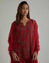 Red Embellished Tunic Set