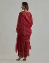 Red Embellished Tunic Set