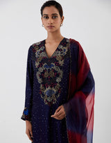 Blue Embroidered Kurta with Salwar And Dupatta