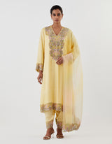 Yellow Embroidered Silk Kurta with Farshi Salwar Set