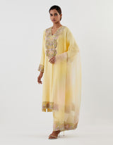 Yellow Embroidered Silk Kurta with Farshi Salwar Set