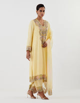 Yellow Embroidered Silk Kurta with Farshi Salwar Set