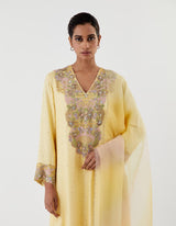 Yellow Embroidered Silk Kurta with Farshi Salwar Set